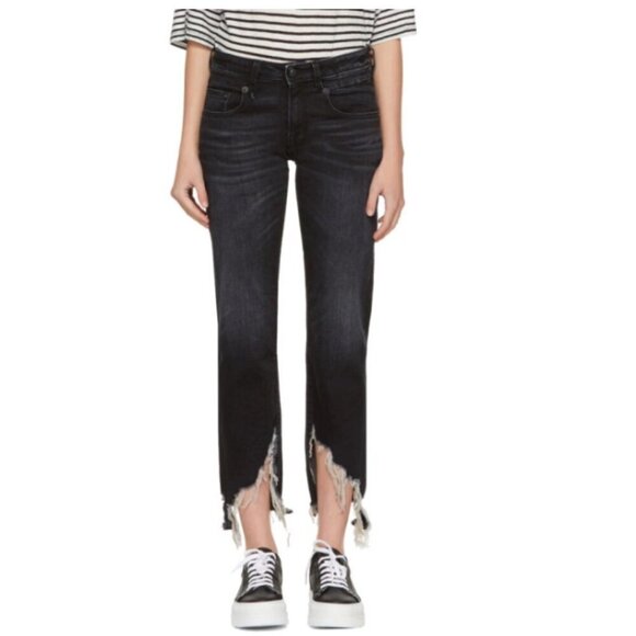 R13 Boy Straight Long Jeans in Dark Moon 24 - Picture 1 of 13